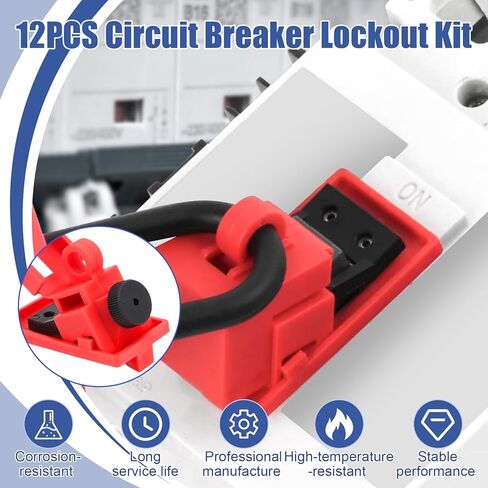 Circuit Breaker Lockout Device 12 Pack Kit with Clamp-On Design - OSHA Compliant Single Pole Breaker Lockout Device for Loto Safety, Fits 16.5mm to 70mm Breakers (Red, Nylon) in Saudi Arabia