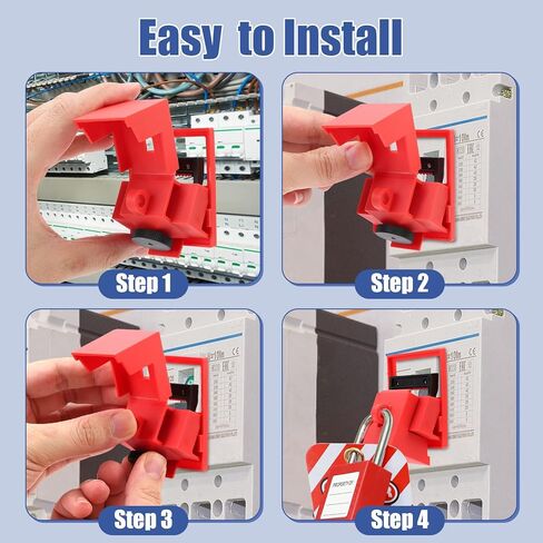 Circuit Breaker Lockout Device 12 Pack Kit with Clamp-On Design - OSHA Compliant Single Pole Breaker Lockout Device for Loto Safety, Fits 16.5mm to 70mm Breakers (Red, Nylon) in Saudi Arabia