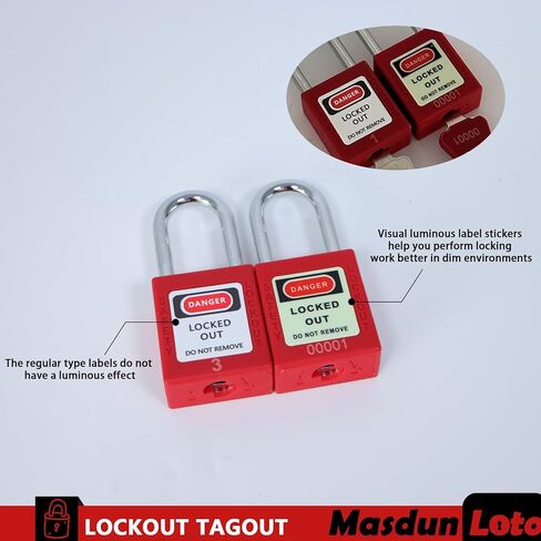 مجموعة Masdun Loto Lockout Tagout Kit الكهربائية - مشابك قفل المجموعة، قفل قاطع الدائرة، علامات القفل، أقفال أمان مع أرقام، أربطة نايلون مع حقيبة جيب (طقم أحمر) in Saudi Arabia
