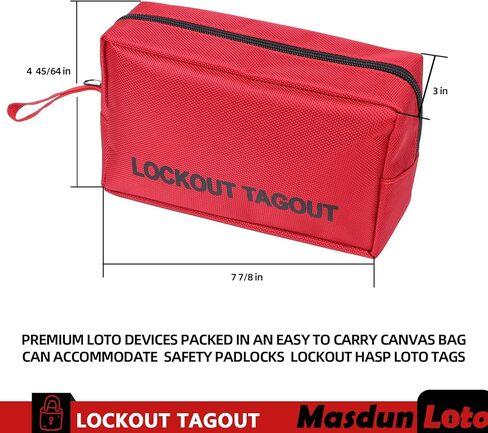 مجموعة Masdun Loto Lockout Tagout Kit الكهربائية - مشابك قفل المجموعة، قفل قاطع الدائرة، علامات القفل، أقفال أمان مع أرقام، أربطة نايلون مع حقيبة جيب (طقم أحمر) in Saudi Arabia