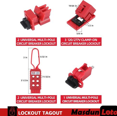 مجموعة Masdun Loto Lockout Tagout Kit الكهربائية - مشابك قفل المجموعة، قفل قاطع الدائرة، علامات القفل، أقفال أمان مع أرقام، أربطة نايلون مع حقيبة جيب (طقم أحمر) in Saudi Arabia