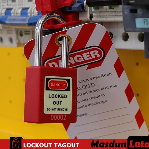 مجموعة Masdun Loto Lockout Tagout Kit الكهربائية - مشابك قفل المجموعة، قفل قاطع الدائرة، علامات القفل، أقفال أمان مع أرقام، أربطة نايلون مع حقيبة جيب (طقم أحمر) in Saudi Arabia
