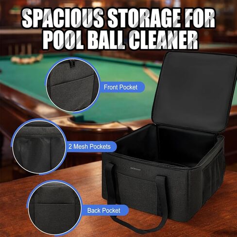 Pool Ball Cleaner Storage Bag, Carrying Case for Most Pool Ball Cleaner Machines, Thick Foam-Padded Protective Organizer with Pockets for Billiard Accessories, Black (Bag Only) in Saudi Arabia