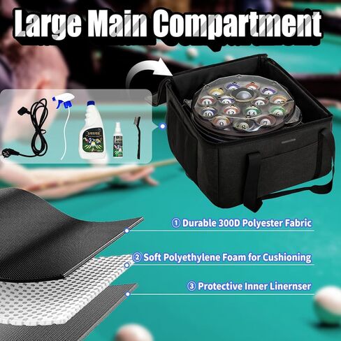 Pool Ball Cleaner Storage Bag, Carrying Case for Most Pool Ball Cleaner Machines, Thick Foam-Padded Protective Organizer with Pockets for Billiard Accessories, Black (Bag Only) in Saudi Arabia