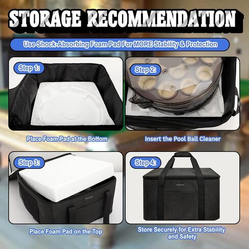 Pool Ball Cleaner Storage Bag, Carrying Case for Most Pool Ball Cleaner Machines, Thick Foam-Padded Protective Organizer with Pockets for Billiard Accessories, Black (Bag Only) in Saudi Arabia