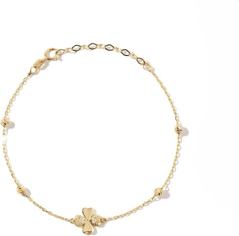 Gelin Real Diamond 4-Leaf Clover Bracelet in 10k Solid Gold, 6+1 inch in Saudi Arabia
