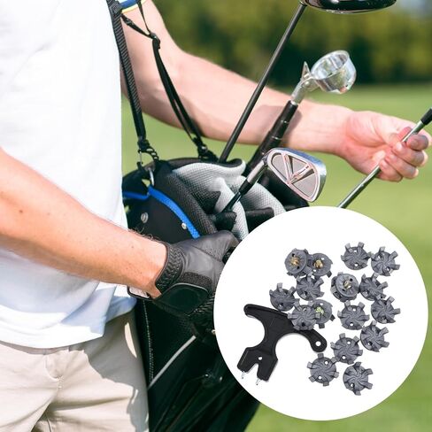 Ouligay 21 PCS Golf Spikes Set Includes 20 PCS Golf Spikes Replacement 1 Black Cleats Spanner Golf Shoe Spike Metal Thread Screw 6 Mm Dia Cleats Spike for Lawn Cricket Shoe Player Lover in Saudi Arabia