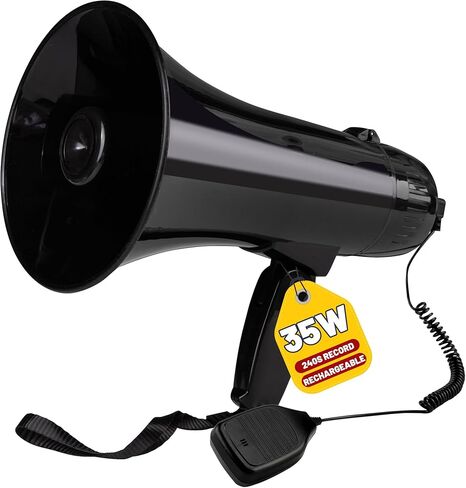 MyMealivos 35W Rechargeable Megaphone Speaker Built in 240s Recording & Siren-10.4"×6.3" Bullhorn Up to 980ft Voice Range with Wrist Strap and Detachable MIC in Kuwait