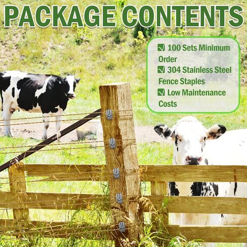 304 دبابيس سياج من الفولاذ المقاوم للصدأ، ومشابك سياج سلكية وأظافر سياج 100 حزمة، مثبتات سياج سلكية مقاومة للصدأ للمزرعة والحديقة والاستخدام الخارجي in Kuwait