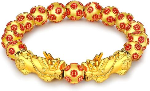 Vanski Feng Shui Amulet Bracelet Prosperity Golden Bead Bracelet with Pi Xiu/Pi Yao Attract Lucky Wealthy Bangle for Women/Men (Style A) in Kuwait
