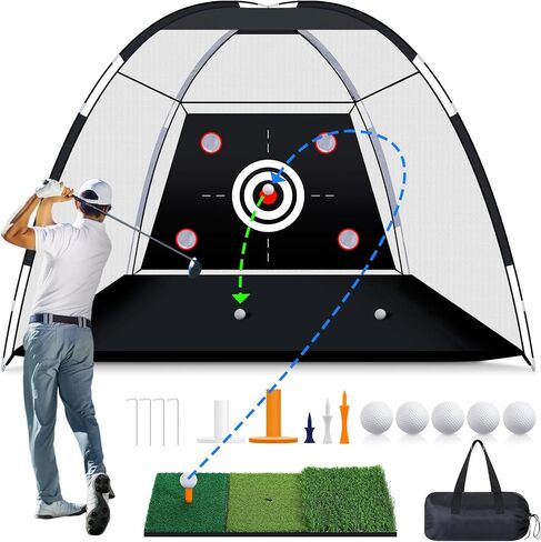 MoKo Golf Net with Practice Mat, 10 x 7 ft Golf Hitting Net for Outdoor Indoor Backyard Driving Chipping Swing Training, All-in-One Multi-Target Training Aid Practice Nets with Tri-Turf Mat in Saudi Arabia