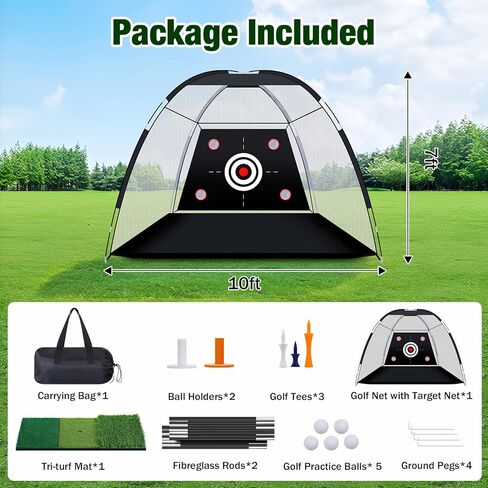 MoKo Golf Net with Practice Mat, 10 x 7 ft Golf Hitting Net for Outdoor Indoor Backyard Driving Chipping Swing Training, All-in-One Multi-Target Training Aid Practice Nets with Tri-Turf Mat in Saudi Arabia