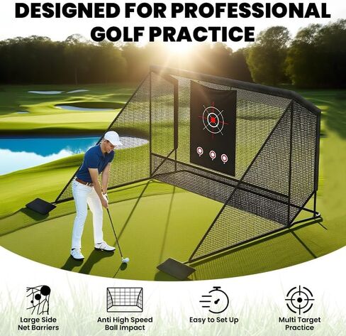 10x7ft Golf Hitting Practice Net with Dual Side Net Barriers & Durable Heavy Duty Steel Frame, Golf Nets Backyard Driving, Chipping & Swing Training for Indoor&Outdoor in Saudi Arabia