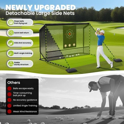 10x7ft Golf Hitting Practice Net with Dual Side Net Barriers & Durable Heavy Duty Steel Frame, Golf Nets Backyard Driving, Chipping & Swing Training for Indoor&Outdoor in Saudi Arabia