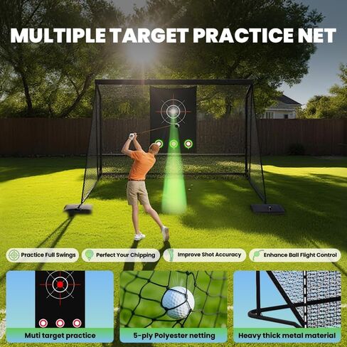 10x7ft Golf Hitting Practice Net with Dual Side Net Barriers & Durable Heavy Duty Steel Frame, Golf Nets Backyard Driving, Chipping & Swing Training for Indoor&Outdoor in Saudi Arabia