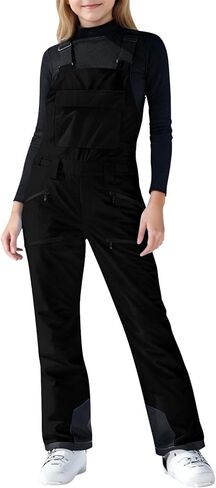 سروال تزلج معزول مقاوم للماء للفتيات من سنو مرايل للأطفال بحزام قابل للتعديل على الجليد وزرة متعددة الجيوب بدلة ثلج شتوية in Kuwait