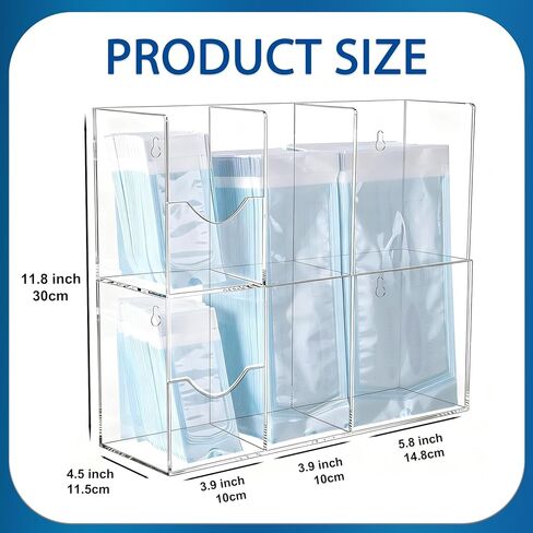 SEANADO Sterilization Pouch Organizer – 4-Compartment Acrylic Dispenser Holder, Wall Mount or Desktop Rack for All Size Sterilization Pouches in Kuwait