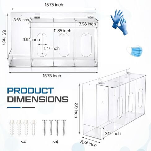 Xuhal Hand Sanitizer and Glove Holder Dispenser with Lid Clear Acrylic Wall Mount or Tabletop 4 Compartments Hygiene Station for Disposable Face Mask Shoe Cover Hairnets Industrial Commercial Use in Kuwait