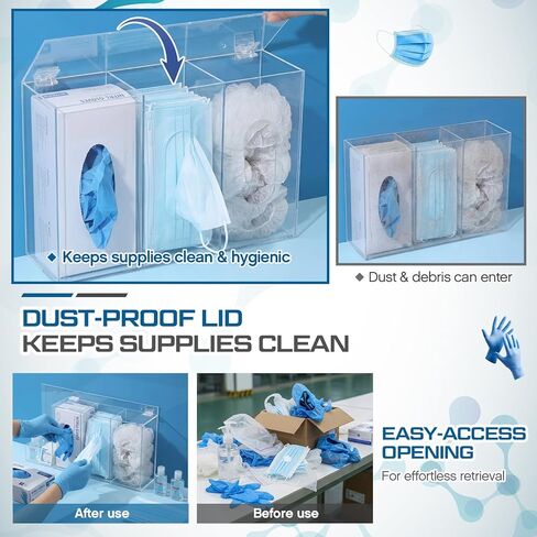 Xuhal Hand Sanitizer and Glove Holder Dispenser with Lid Clear Acrylic Wall Mount or Tabletop 4 Compartments Hygiene Station for Disposable Face Mask Shoe Cover Hairnets Industrial Commercial Use in Kuwait