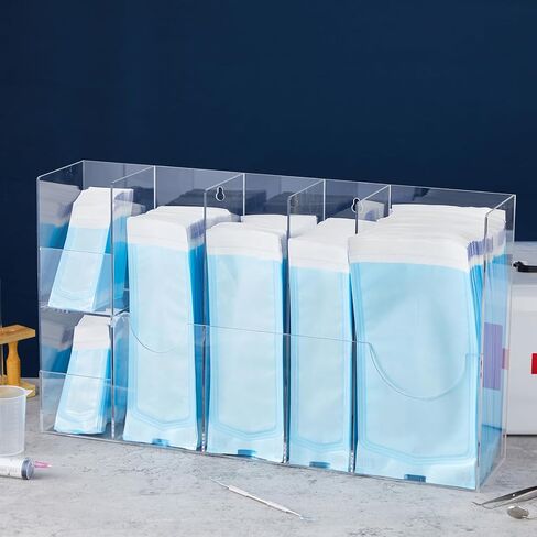 Leinuosen Clear Acrylic Sterilization Pouches Dispenser Rack Organizer Multi-Sized 6 Divided Stations Wall Mount Holder for All Size Sterilization Pouches in Kuwait