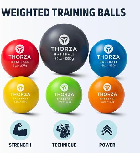 Thorza Weighted Training Balls (6-Pack) – Plyometric Throwing Set for Pitching Velocity & Arm Strength | Color-Coded Overload & Underload for Baseball Training in Kuwait