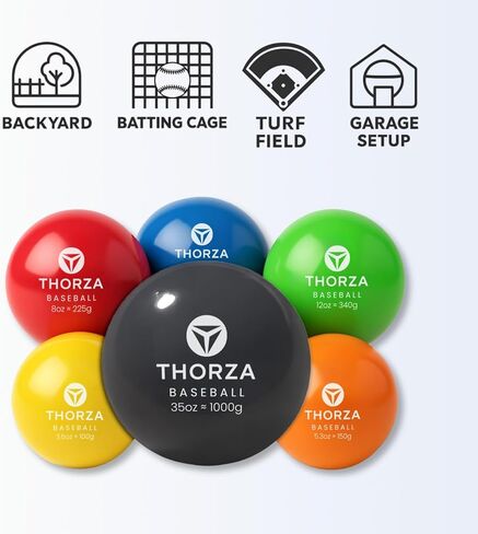 Thorza Weighted Training Balls (6-Pack) – Plyometric Throwing Set for Pitching Velocity & Arm Strength | Color-Coded Overload & Underload for Baseball Training in Kuwait