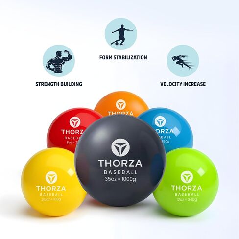Thorza Weighted Training Balls (6-Pack) – Plyometric Throwing Set for Pitching Velocity & Arm Strength | Color-Coded Overload & Underload for Baseball Training in Kuwait