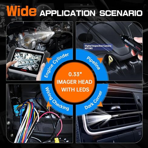 Autel MaxiVideo MV108S Inspection Camera - 8.5mm Diameter, Imager USB Endoscope with Light, 1920x1080 HD 2MP Borescope for Autel Scanner & PC, Upgraded Waterproof Inspection Camera and Cable USB in Kuwait