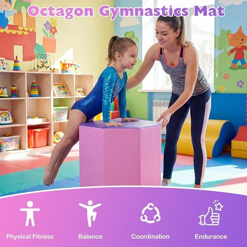 Goplus 24.5" x 26" Octagon Gymnastics Mat, Skill Shape Tumbling Mat w/Waterproof Zippered Cover & Thick Filling, Somersault Backbend Trainer for Cheerleading & Martial Arts in Saudi Arabia