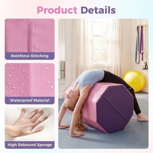 سجادة الجمباز المثمنة، 19 بوصة × 19 بوصة × 23 بوصة، سجادة تمرين منزلية على شكل مهارة، مع رغوة عالية الكثافة وغطاء مقاوم للماء، سجادة تدحرج على شكل مهارة، مدرب خلفي للجمباز والتشجيع والفنون القتالية in Kuwait