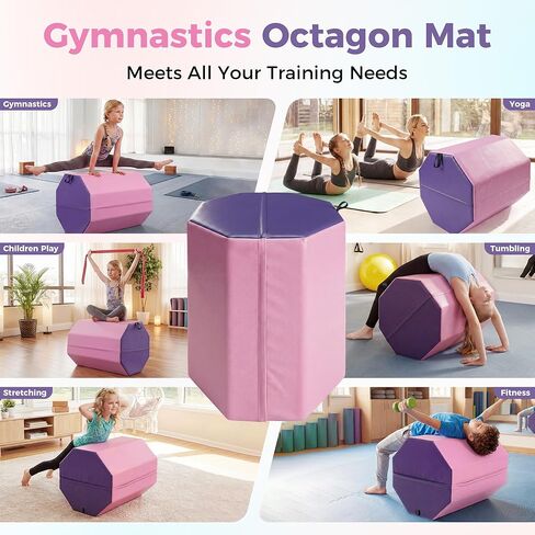 سجادة الجمباز المثمنة، 19 بوصة × 19 بوصة × 23 بوصة، سجادة تمرين منزلية على شكل مهارة، مع رغوة عالية الكثافة وغطاء مقاوم للماء، سجادة تدحرج على شكل مهارة، مدرب خلفي للجمباز والتشجيع والفنون القتالية in Kuwait