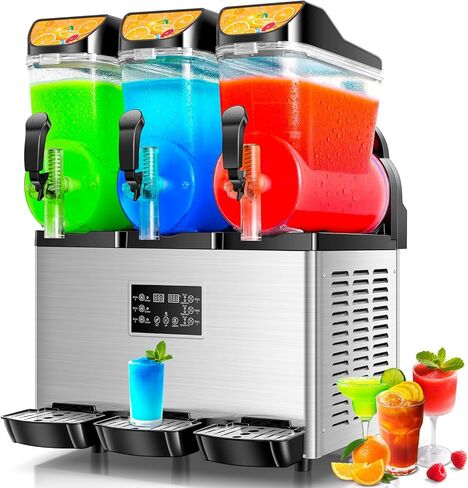 آلة سلاشي، 15 لتر × 3 خزانات ثلاثية مارجريتا وآلة سلاشي التجارية، 180+ كوب 1200 وات 110 فولت آلة دايكيري كهربائية كبيرة مع وضع التنظيف الذاتي، للحفلات المنزلية والمطاعم والمقاهي in Kuwait
