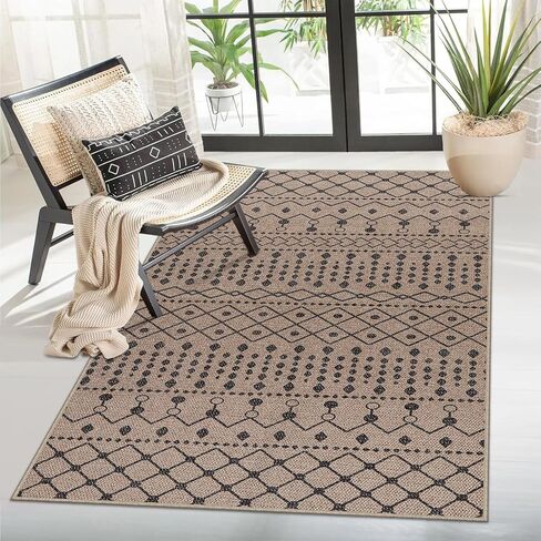 سجادة منطقة الجوت سهلة الاستخدام من Lahome Boho - 3x5 سجادة باب أمامية قابلة للغسل في الغسالة، سجادة مدخل سوداء، سجاد مطبخ هندسي، جنوب غربي غير قابل للانزلاق، سجادة مطبخ داخلية وخارجية لغرفة المعيشة وغرفة النوم والمكتب in Kuwait