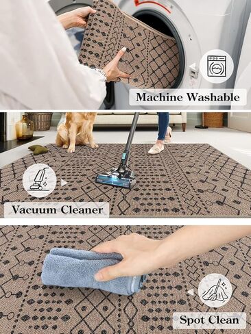 سجادة منطقة الجوت سهلة الاستخدام من Lahome Boho - 3x5 سجادة باب أمامية قابلة للغسل في الغسالة، سجادة مدخل سوداء، سجاد مطبخ هندسي، جنوب غربي غير قابل للانزلاق، سجادة مطبخ داخلية وخارجية لغرفة المعيشة وغرفة النوم والمكتب in Kuwait