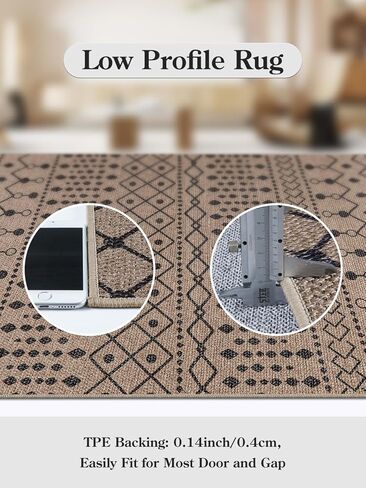 سجادة منطقة الجوت سهلة الاستخدام من Lahome Boho - 3x5 سجادة باب أمامية قابلة للغسل في الغسالة، سجادة مدخل سوداء، سجاد مطبخ هندسي، جنوب غربي غير قابل للانزلاق، سجادة مطبخ داخلية وخارجية لغرفة المعيشة وغرفة النوم والمكتب in Kuwait