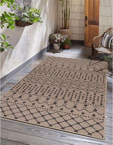 سجادة منطقة الجوت سهلة الاستخدام من Lahome Boho - 3x5 سجادة باب أمامية قابلة للغسل في الغسالة، سجادة مدخل سوداء، سجاد مطبخ هندسي، جنوب غربي غير قابل للانزلاق، سجادة مطبخ داخلية وخارجية لغرفة المعيشة وغرفة النوم والمكتب in Kuwait