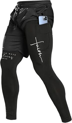 سروال جري رجالي من OEBLD Christian Bible 2 في 1 بنطال رياضي مرن بخصر المسيح الإيمان مع بطانة مضغوطة in Kuwait