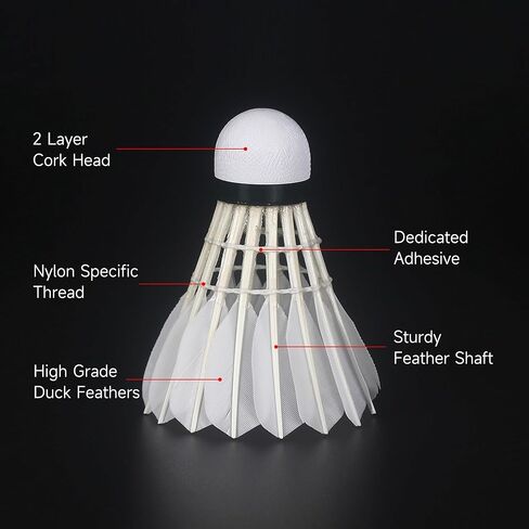 kunli Badminton Shuttlecocks 12-Pack (All Round Feather) Duck Feather Badminton Birdies with Great Durability Stability and Balance,Suitable for Professional Competition Or Training Indoor Sports in Kuwait