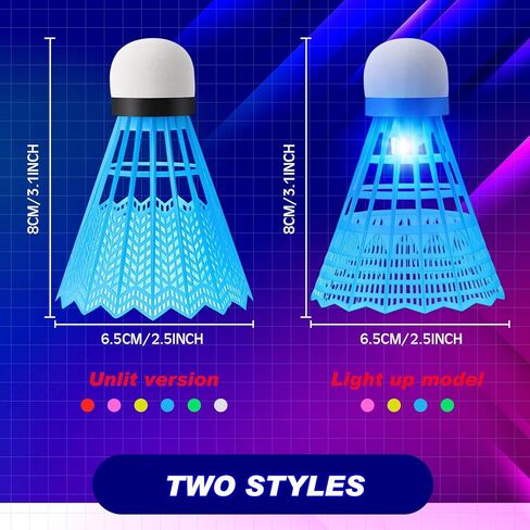 Soulchen 24 Pack 12 Pcs Colorful Badminton Birdies and 12 Pcs Glow in the Dark LED Shuttlecocks for Badminton Indoor Outdoor Training Exercise Gym Sports Activities in Kuwait