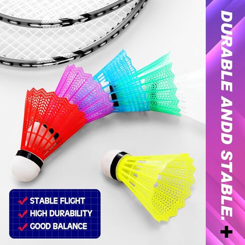 Soulchen 24 Pack 12 Pcs Colorful Badminton Birdies and 12 Pcs Glow in the Dark LED Shuttlecocks for Badminton Indoor Outdoor Training Exercise Gym Sports Activities in Kuwait