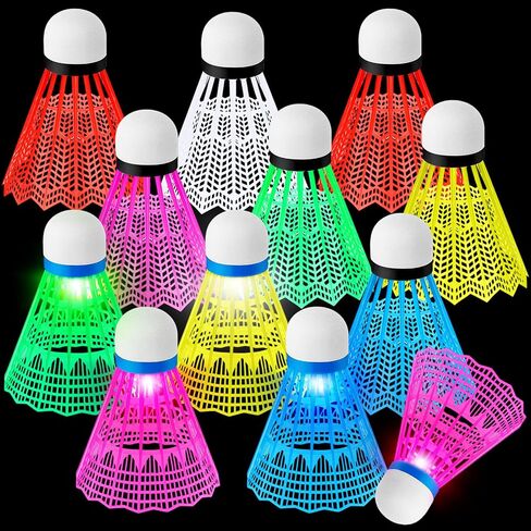Soulchen 24 Pack 12 Pcs Colorful Badminton Birdies and 12 Pcs Glow in the Dark LED Shuttlecocks for Badminton Indoor Outdoor Training Exercise Gym Sports Activities in Kuwait