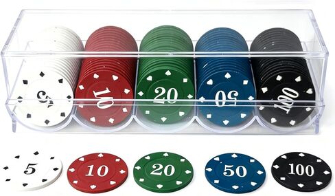 مجموعة رقائق البوكر البلاستيكية مع صندوق تخزين للعبة البلاك جاك، تكساس هولدم، ألعاب البوكر الليلية (100 قطعة) in Kuwait