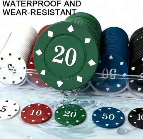 مجموعة رقائق البوكر البلاستيكية مع صندوق تخزين للعبة البلاك جاك، تكساس هولدم، ألعاب البوكر الليلية (100 قطعة) in Kuwait