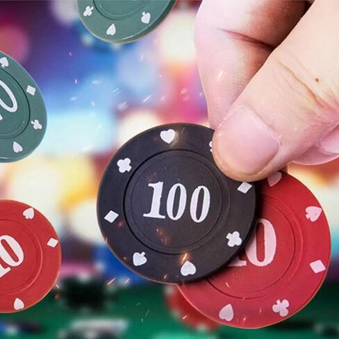 مجموعة رقائق البوكر البلاستيكية مع صندوق تخزين للعبة البلاك جاك، تكساس هولدم، ألعاب البوكر الليلية (100 قطعة) in Kuwait