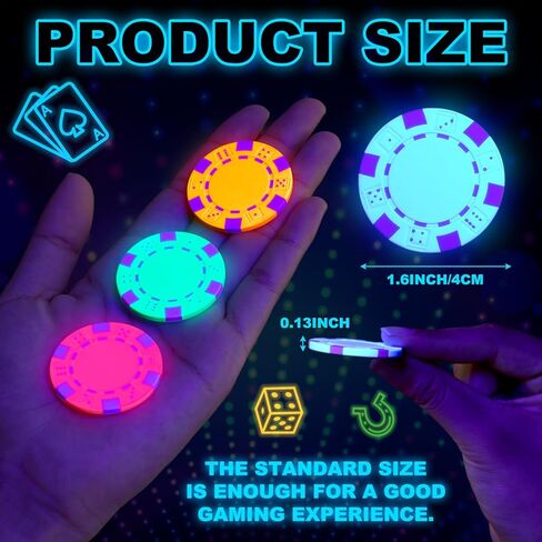 Duraaamo 100 Pcs Glow in The Dark Casino Chips, Black Light Clay Composite Dice Striped Neon Fluorescent Casino Chips for Glow in The Dark UV Light Playing Party Supplies Games in Kuwait