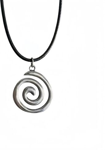 Spiral Necklace for Men Women Y2K Silver Swirl Pendant Necklace Grunge Leather Rope Necklace Vintage Circle Pendant Necklace Grunge Necklace Accessories in Kuwait