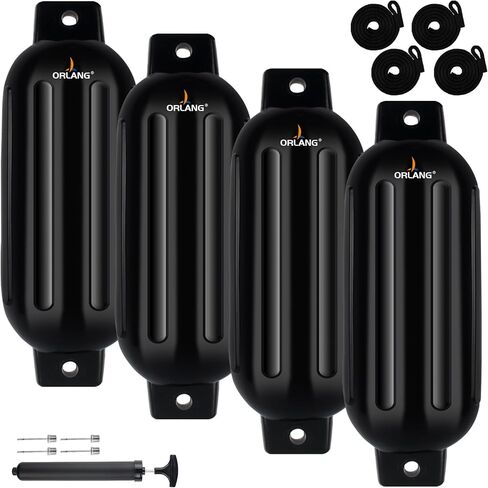 ORLANG 4.5in/5.5in/6.5in/8.5in/10in Boat Fenders, Boat Bumpers for Docking 4 Pack, Inflatable Ribbed Twin Eyes Vinyl Boat Bumpers Fenders with Air Pump,Ropes,Needles in Saudi Arabia