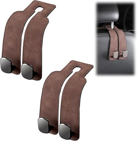 Headrest Hooks for Car,2026 New Two Hook Fur Leather Seat Back Headrest Hanger (2PCS-Black) in Saudi Arabia