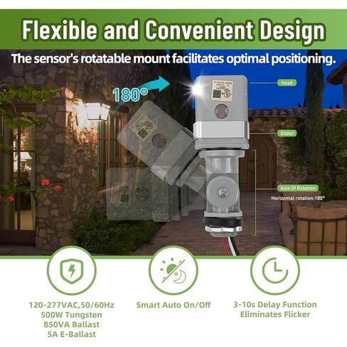 2 Pack Dusk to Dawn & Day Night Sensor, Wide Voltage 120-277VAC, 50/60 Hz, IP65 Waterproof, Swivel Mount Photocell for Yard/Parking Lot/Street in Kuwait