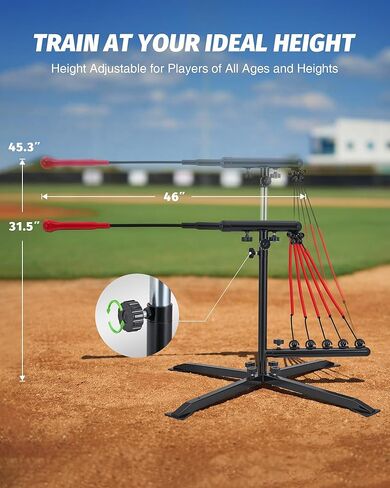زيلوس مدرب البيسبول المتأرجح مع 5 مستويات مقاومة، ارتفاع 31-45 بوصة، مدرب ضرب بيسبول قابل للتعديل لجميع الأعمار، معدات تدريب البيسبول والكرة اللينة لإعادة الضبط التلقائي مع أوتاد معدنية وحقيبة حمل in Kuwait